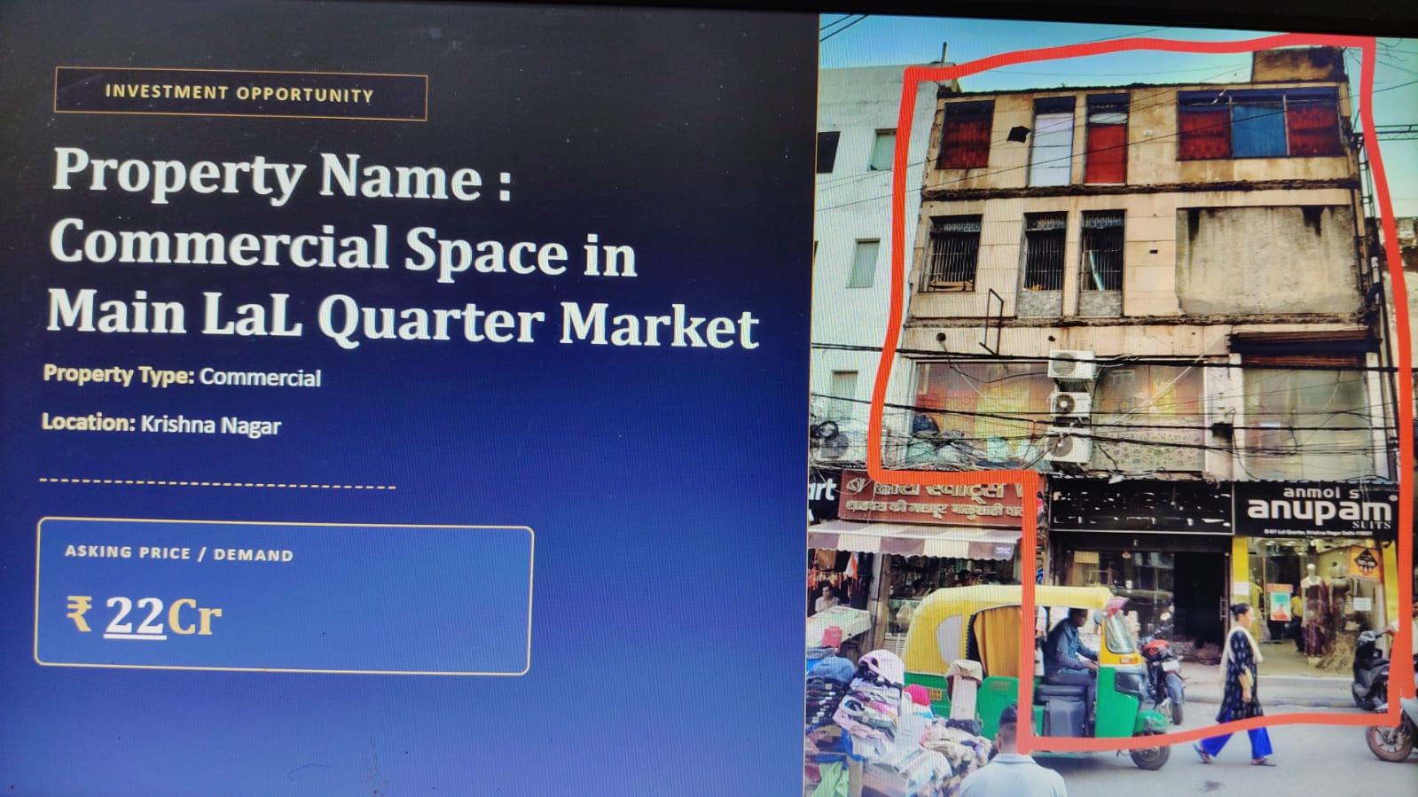 Prime Commercial Property for Sale in Main Lal Quarter Market, Krishna Nagar – ₹22 Cr